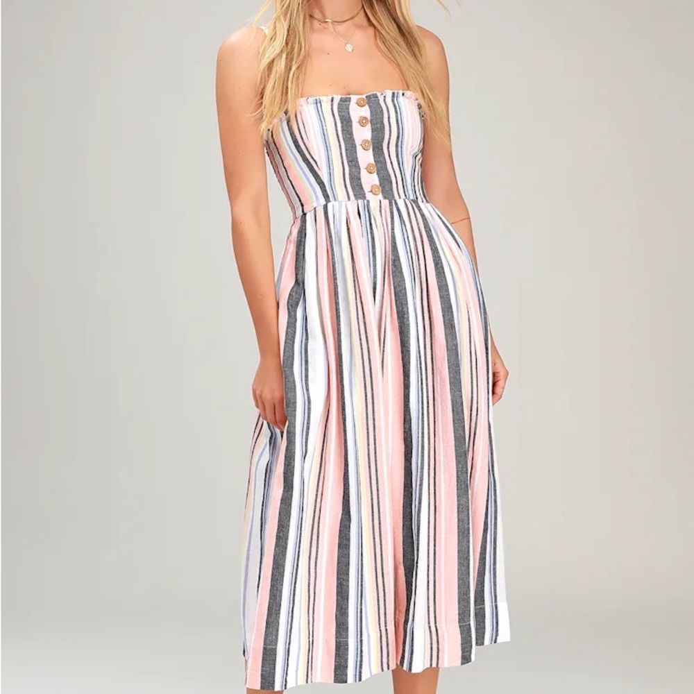 Free People Lilah Tube Dress Blue and Pink Strapless Sundress
